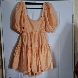 Mable Elegant Orange Puff Sleeve Mini Dress